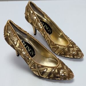 Vintage 80's Stylish Gold Sequin Heels by